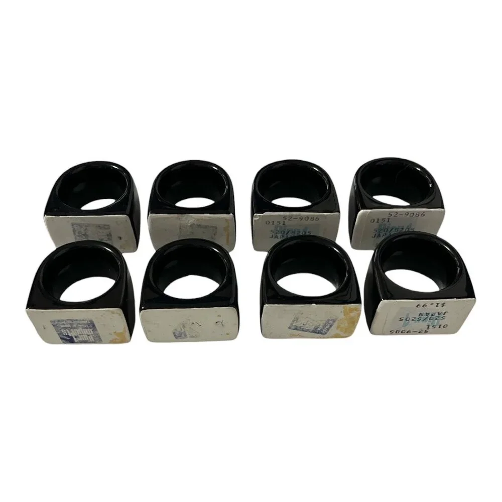 Vintage Pier 1 Black Ceramic Napkin Rings Set of 8 Japan Glossy